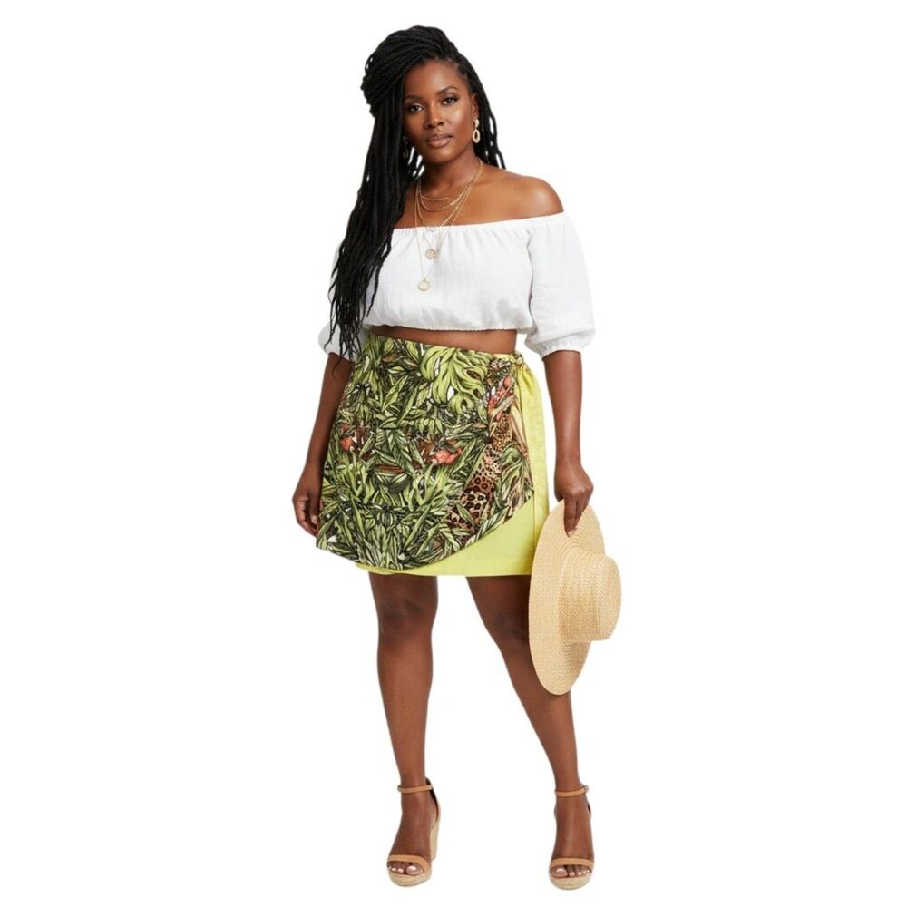 Diane Gilman 100% Silk Tropical Monstera Faux Wrap Skirt 1X